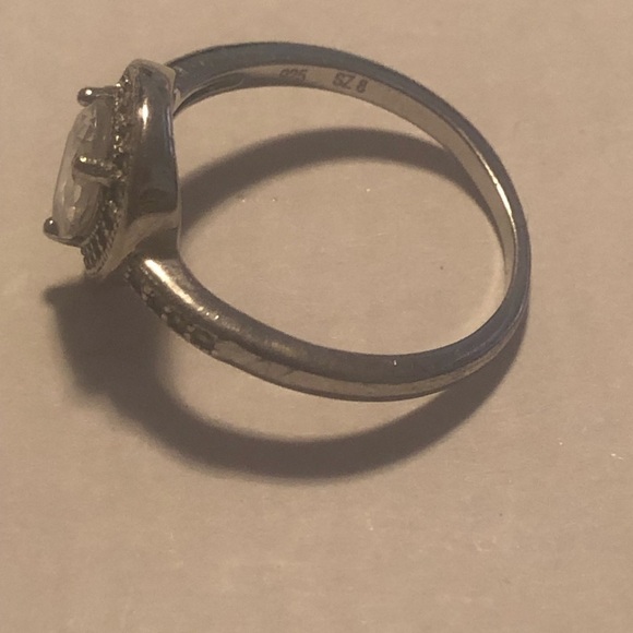 STERLING Silver Tear Drop / Pear Shape Halo Half Eternity Engagement Ring Sz 8 - Picture 8 of 9